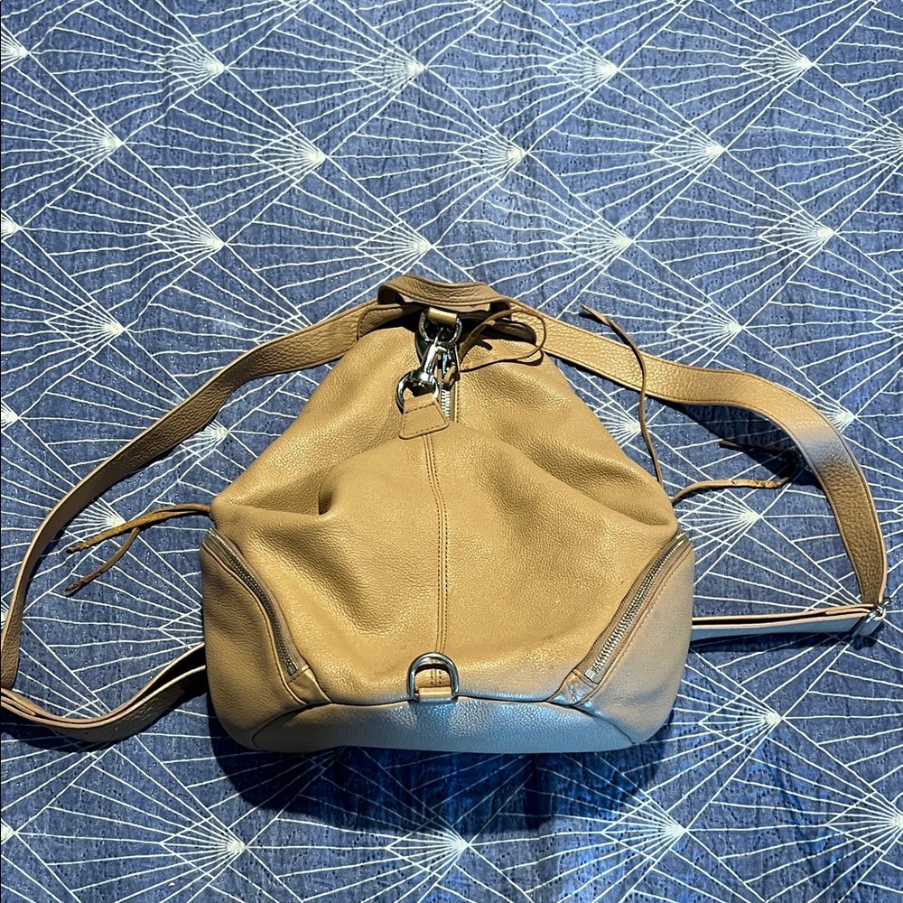 Women's Tan Pebbled Leather  Backpack